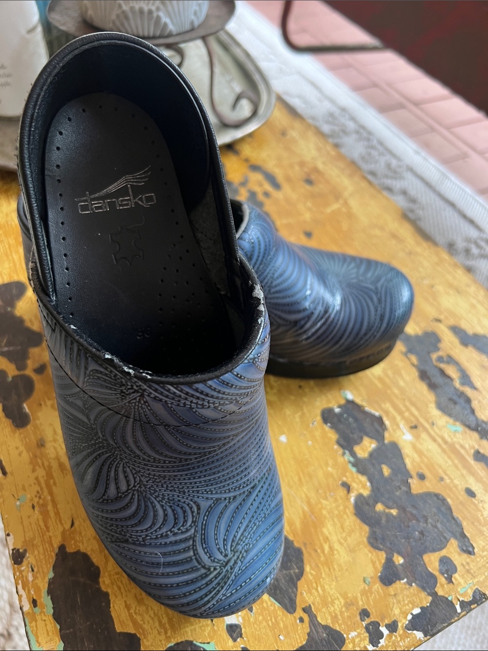 Dansko Navy Blue Patterned Slip-On Clogs